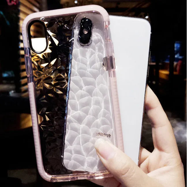 TPU iPhone case with striped pattern shown in pink with white edge detailing, compatible with multiple iPhone models