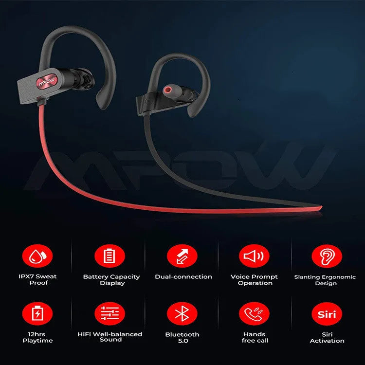 Hanging ear Bluetooth headset in black, pink or red colours with wireless connectivity