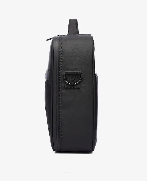 Black Oxford fabric men's shoulder messenger bag showing front and side profile.