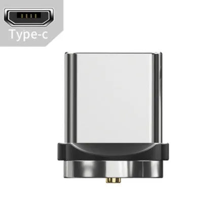 Essager black magnetic USB charging cable with rotating head and blue LED light on a white background.