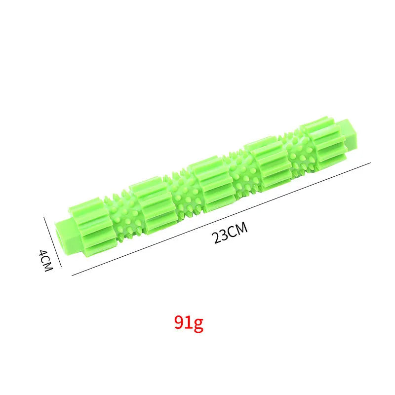 Green and orange rubber dog chew toy with hollow centre for treat dispensing