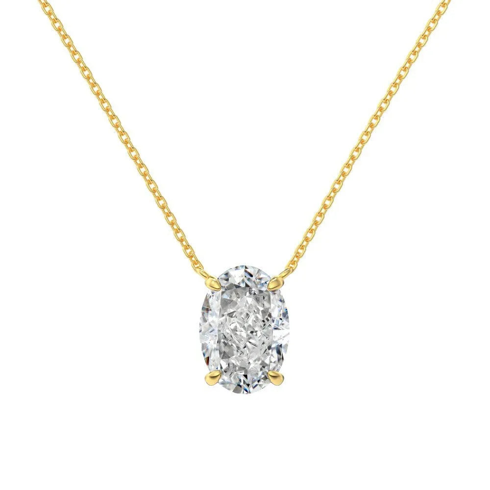 S925 sterling silver necklace with a geometric oval ice flower pendant in a choice of platinum or gold finish.