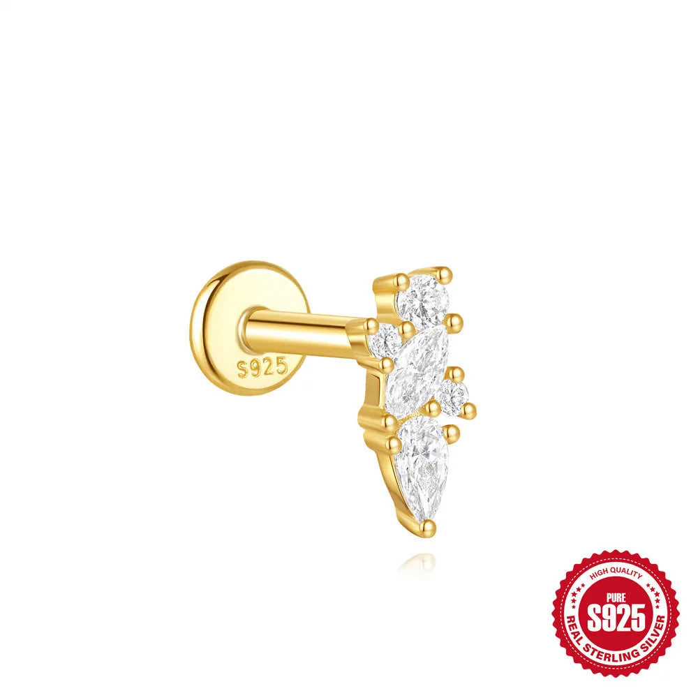 Geometric kite-shaped sterling silver earrings with a gold electroplated chain tassel featuring rhinestones.