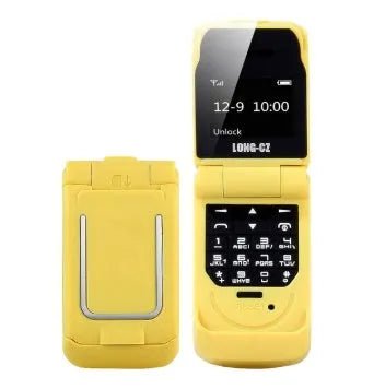 Mini flip phone in six colours with a flip cover and small screen.