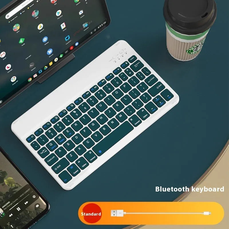 Bluetooth keyboard and rechargeable mouse set in elegant white, green, or pink for tablet and PC use