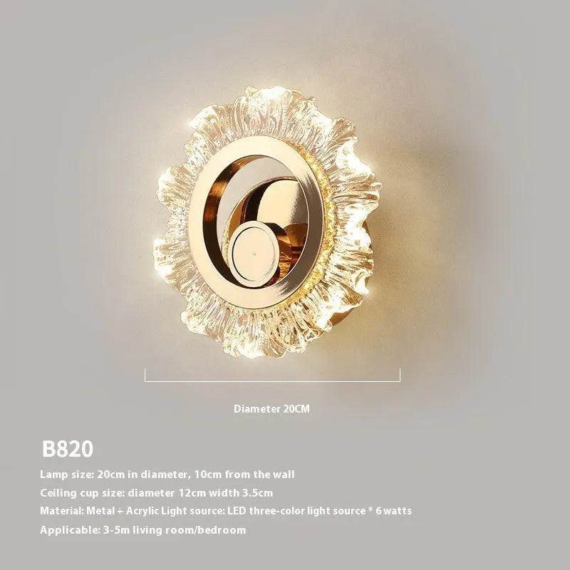 Minimalist modern wall lamp with acrylic shade in a bedroom setting, showing three light colour options.