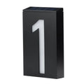 Solar powered white LED house number light mounted on a wall with IP65 waterproof rating