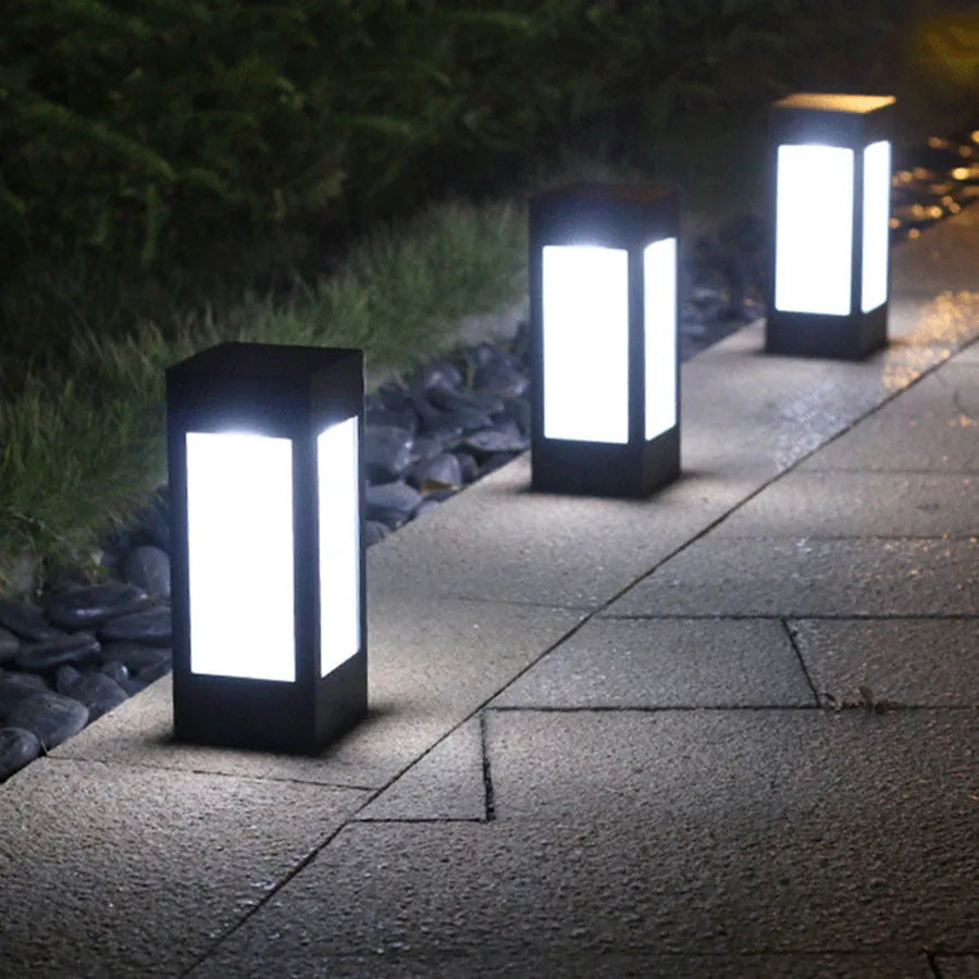 Solar garden lights with LED illumination for outdoor landscape and lawn lighting