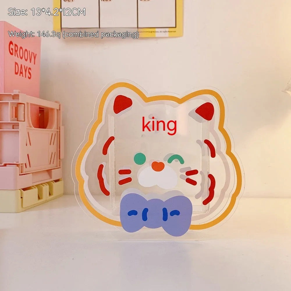 Square clear acrylic storage box with colourful character designs for pens and stationery