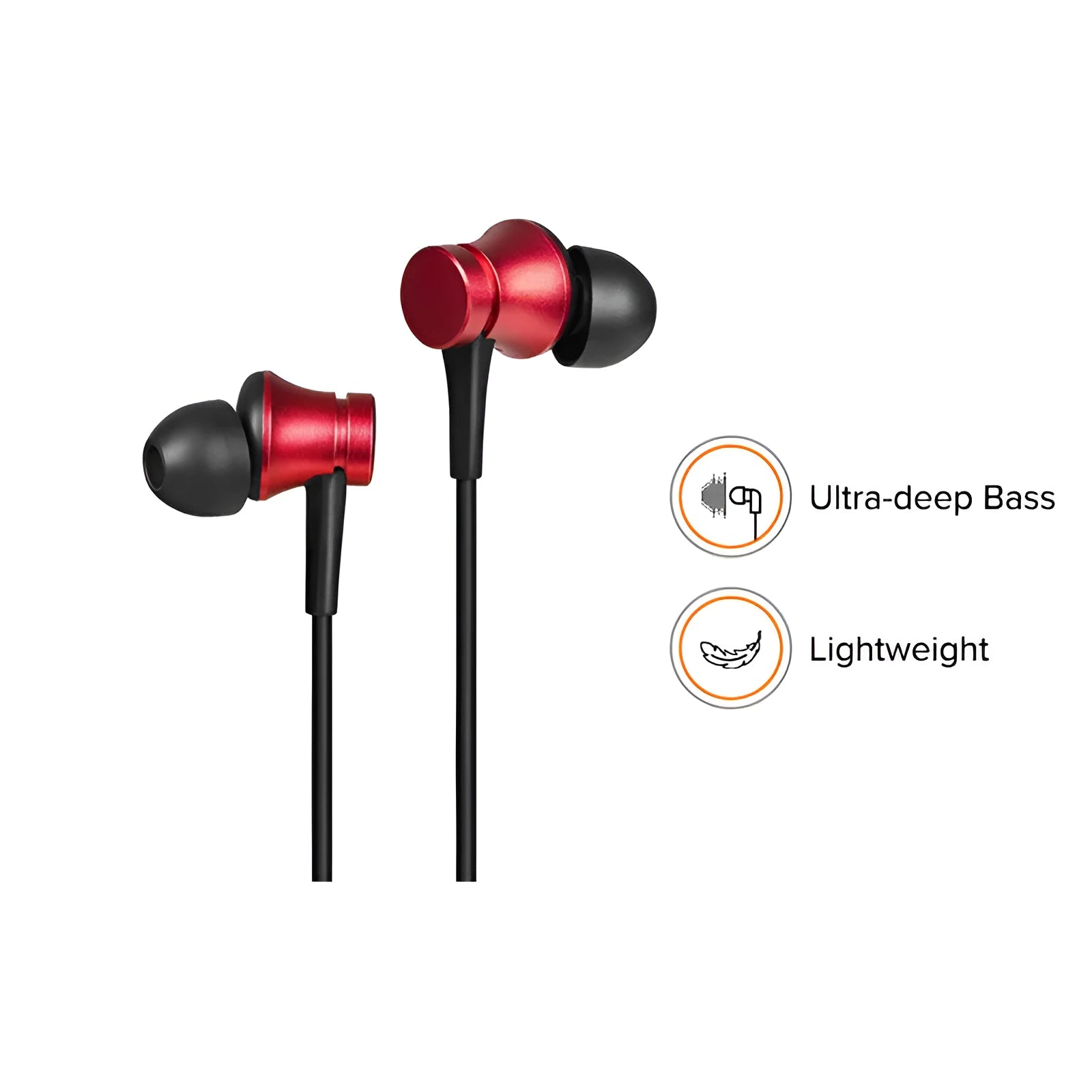 Piston wired in-ear headphones with 3.5mm jack in black, blue, and red colour options
