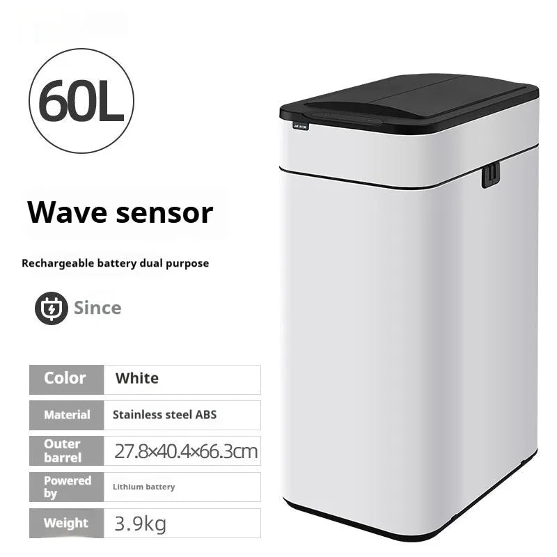 Stainless steel smart inductive trash can with square shape and deodorant system