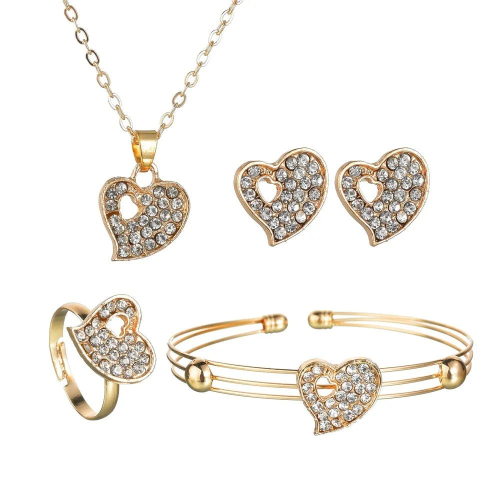 Gold tone alloy love heart necklace and earrings set with adjustable 21-50cm chain