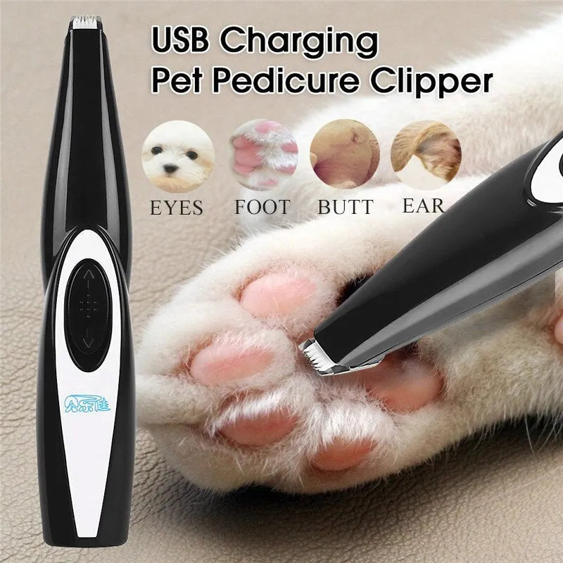 Black ceramic blade pet hair clippers for dog and cat grooming with USB charging cable