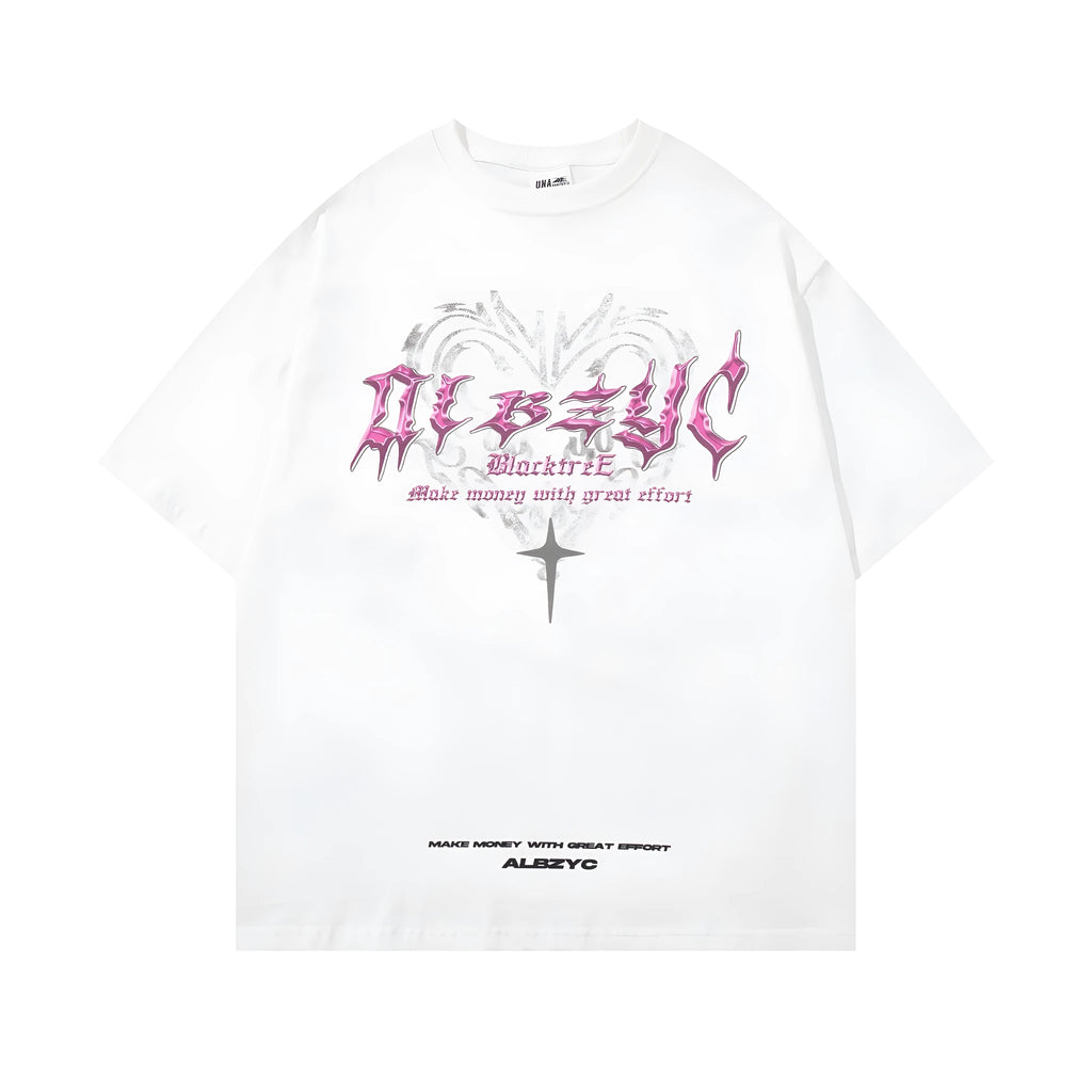 Men's cotton retro print t-shirt in loose fit with short sleeves