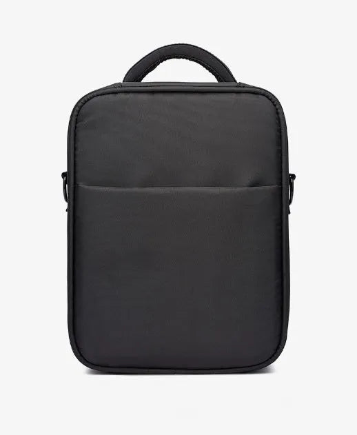 Black Oxford fabric men's shoulder messenger bag showing front and side profile.