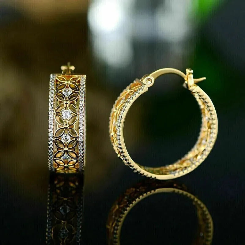 Copper geometric ear clips with horse eye, flower and butterfly designs in yellow gold finish