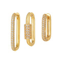 Three geometric copper ear clips with micro inlaid zircon treatment in gold and white colours