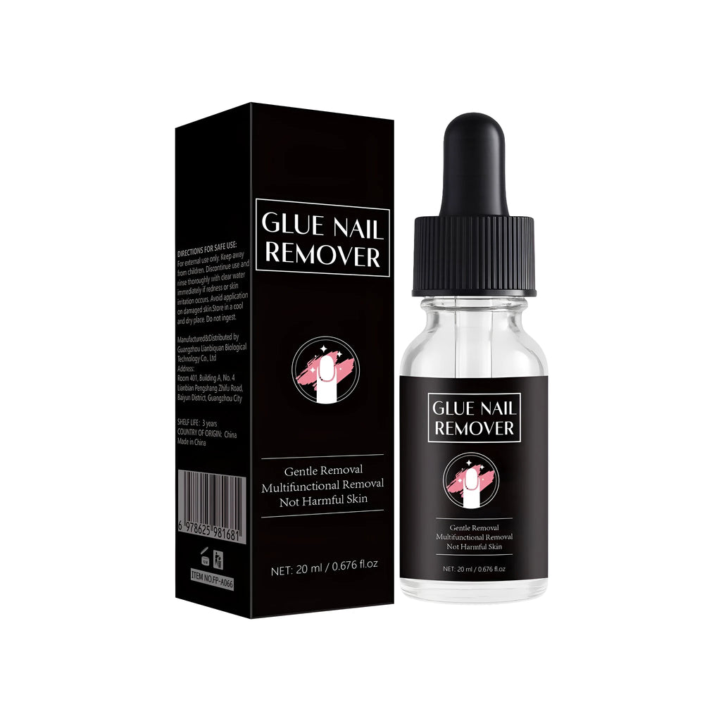 20ml nail glue remover bottle with dropper for precise application, model FP-A066.