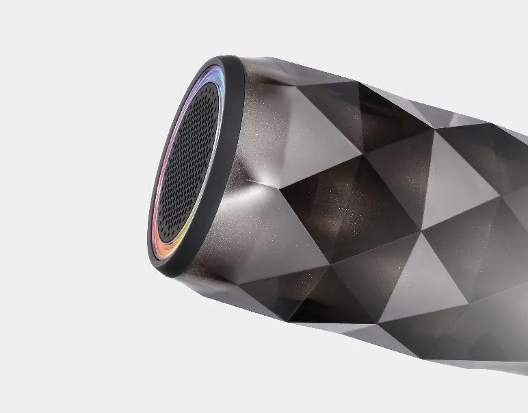 Black crystal diamond-cut Coke can shaped Bluetooth speaker with colourful lighting effects.