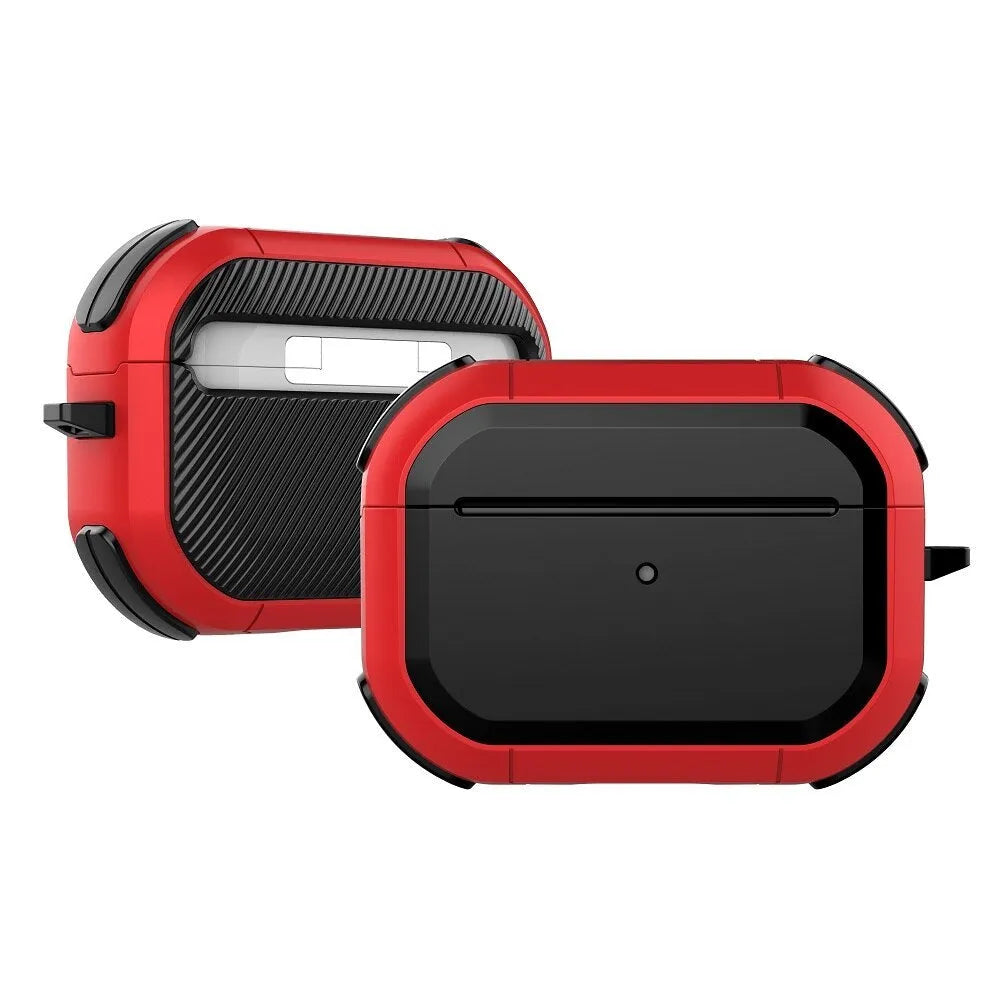 TPU and PC protective shell for Apple AirPods in multiple colour options on a white background.