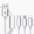 Three-in-one Micro USB charging cable in multiple colours showing 1.2 metre length
