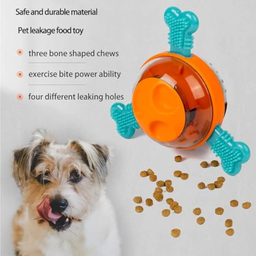 Blue interactive dog chew toy with rubber bones for slow feeding and mental stimulation