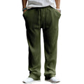 Men's casual loose straight trousers in army green with high waist and striped pattern