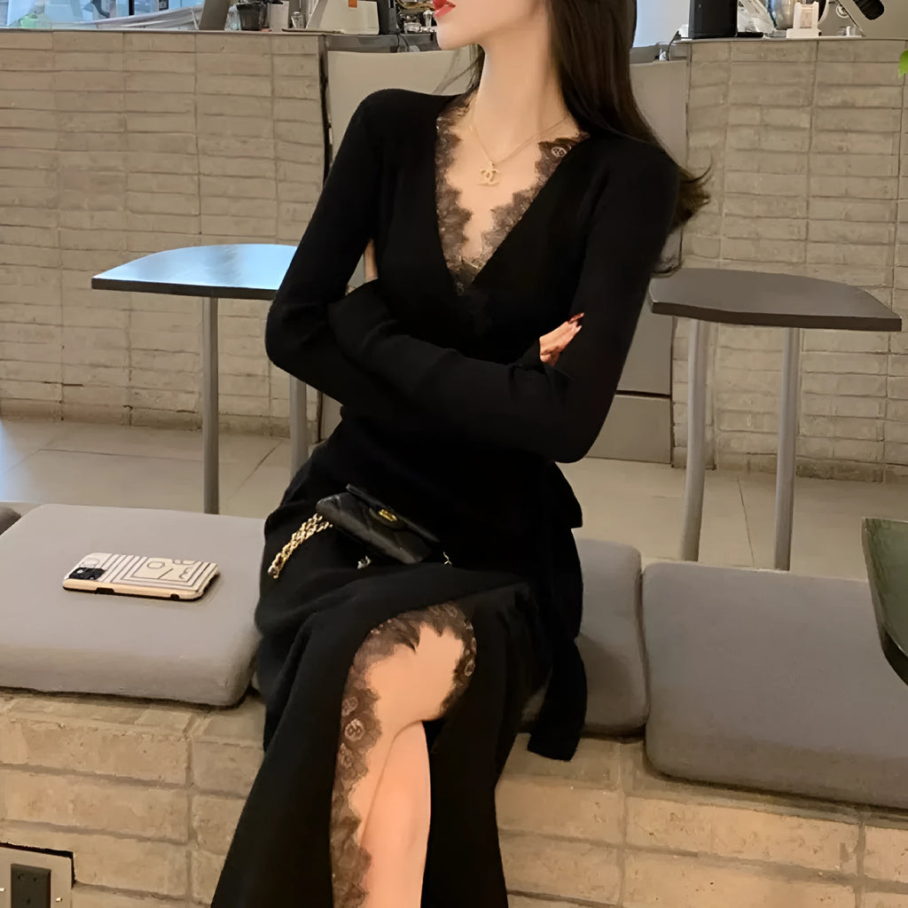 Black women's woolen skirt with princess dress silhouette and slim fit design