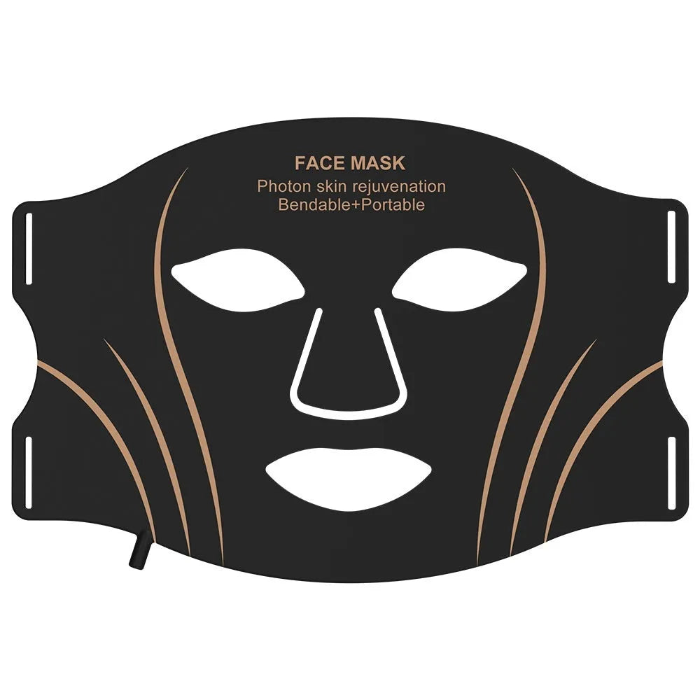 Black gold hard shell IPL and LED facial beauty mask with touch screen and adjustable headband.