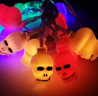 Halloween LED string lights with pumpkin, bat and ghost pendants on 1.2 metre white cable