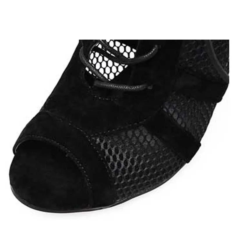 Black suede women's high heel shoes with lace-up front and 11.5cm stiletto heel