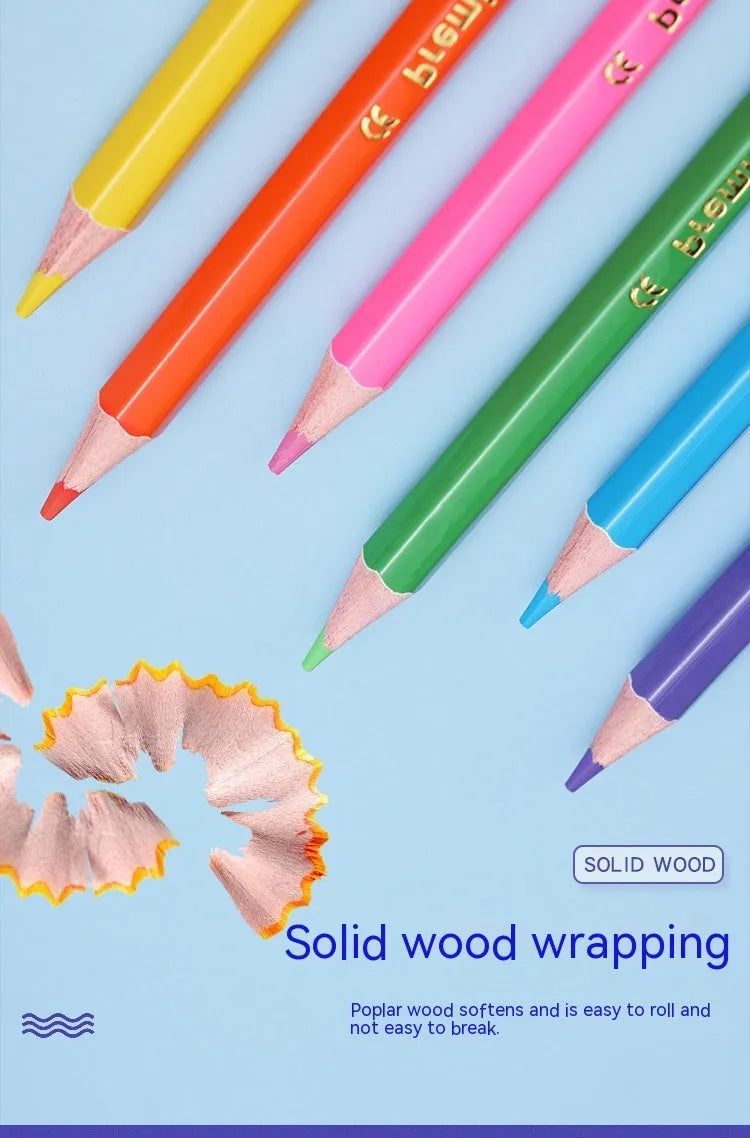 Set of wooden colouring pencils with dual-tip leads, showing 12 and 24 colour set options.