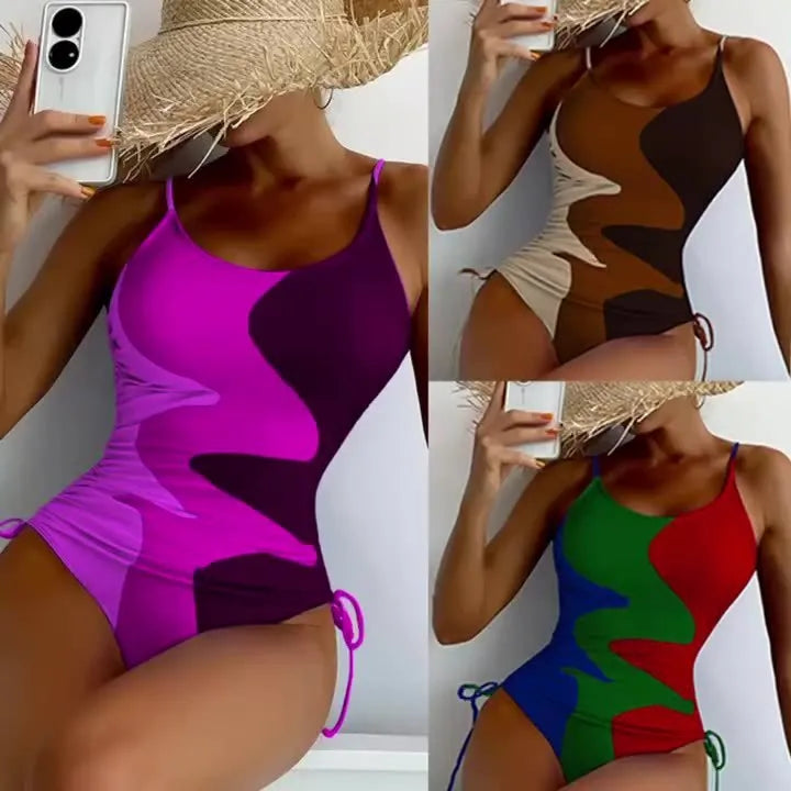 Women's sleeveless one-piece swimsuit in blue colour with backless design for swimming sports