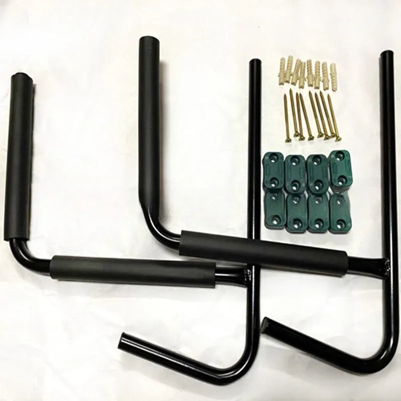 Sturdy carbon steel kayak and surfboard wall hanger for vertical storage