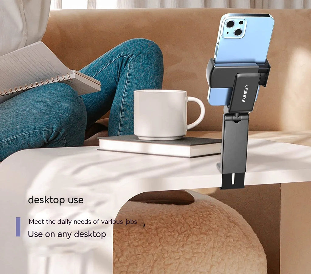 Foldable rotating universal phone holder in black, grey, or green colours
