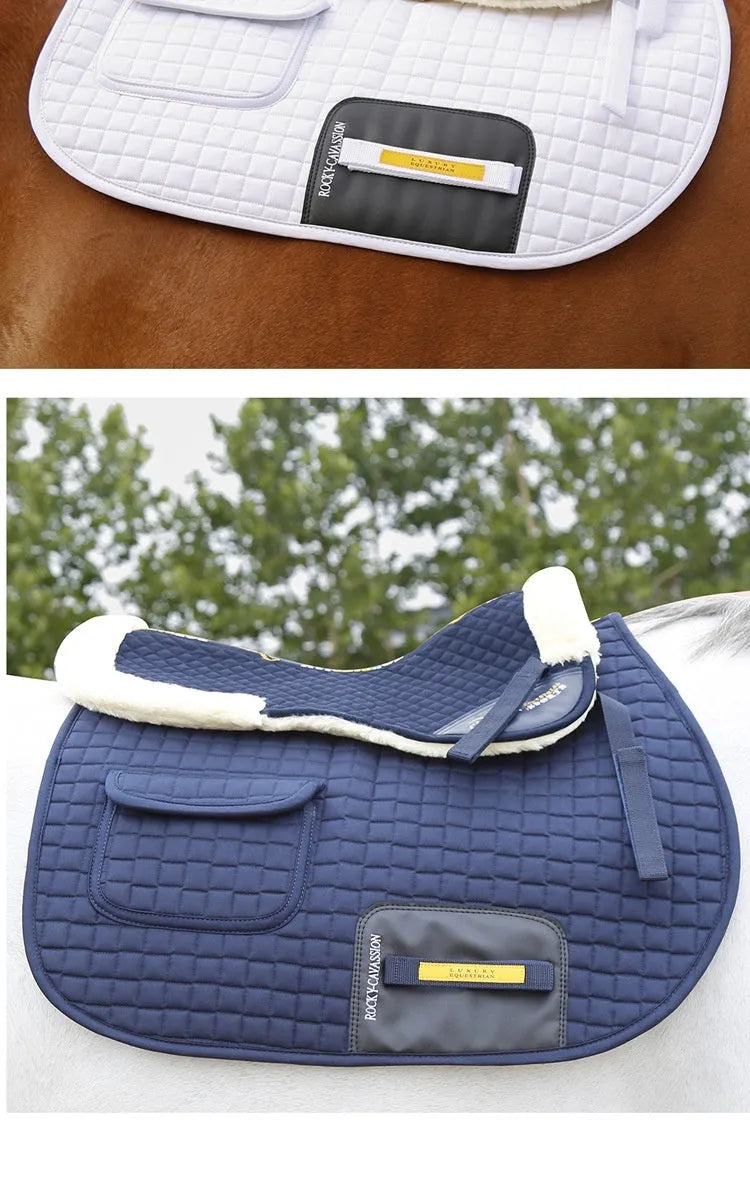 Wool riding saddle pad with foam filling for equestrian and cycling shock absorption