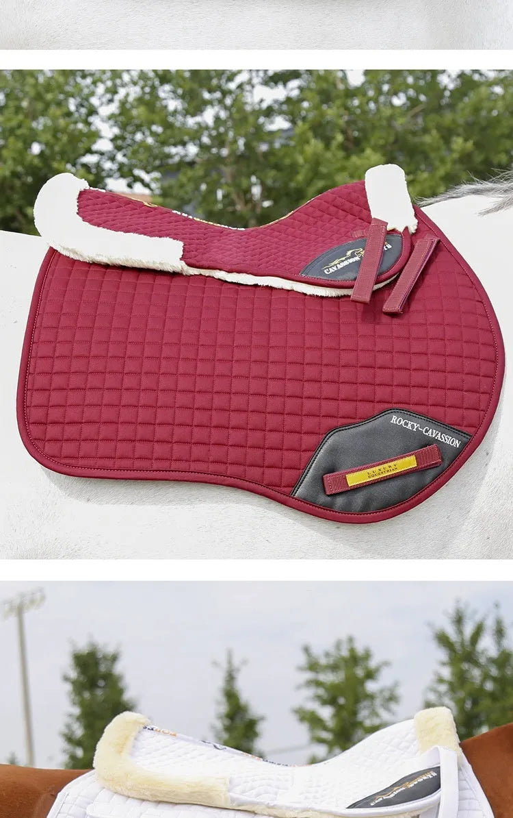 Wool riding saddle pad with foam filling for equestrian and cycling shock absorption