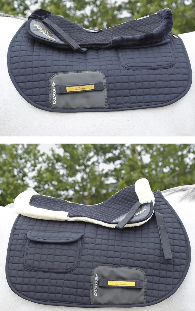 Wool riding saddle pad with foam filling for equestrian and cycling shock absorption