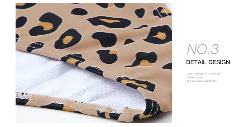 Women's leopard print one-piece swimsuit with an asymmetric collar and high waist triangle design.