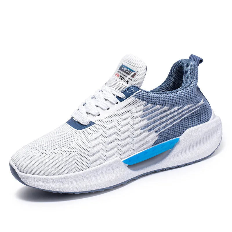 Men's blue casual mesh sports shoes with round toe and injection-moulded soles
