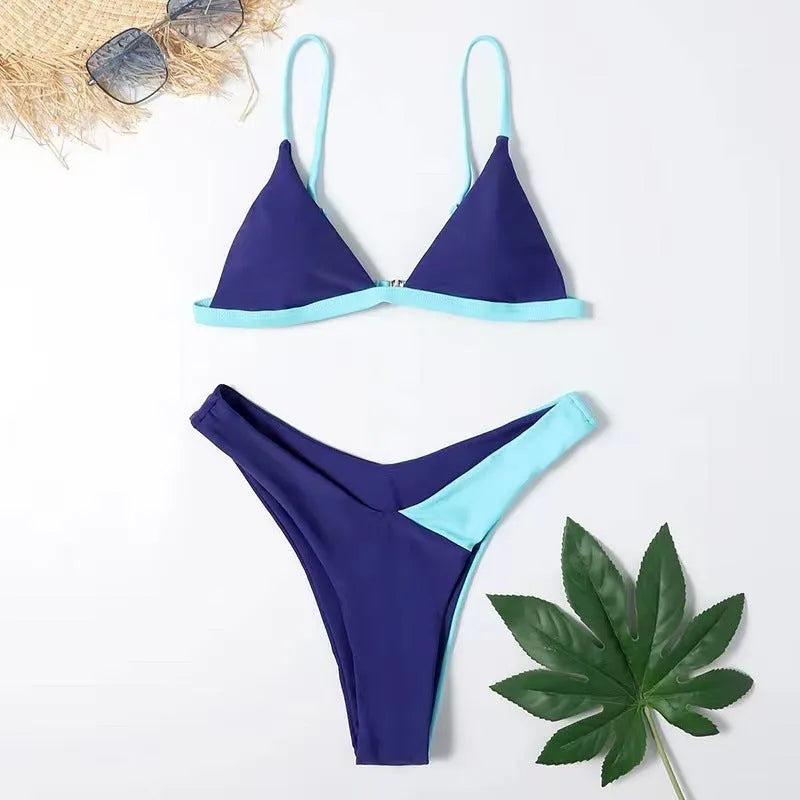 Women's patterned two-piece swimsuit bikini set in nylon fabric
