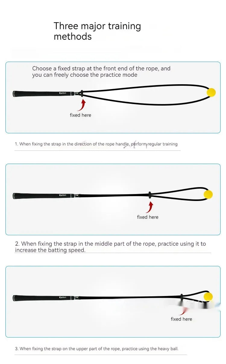 Black silicone elastic golf swing training rope extended to full length