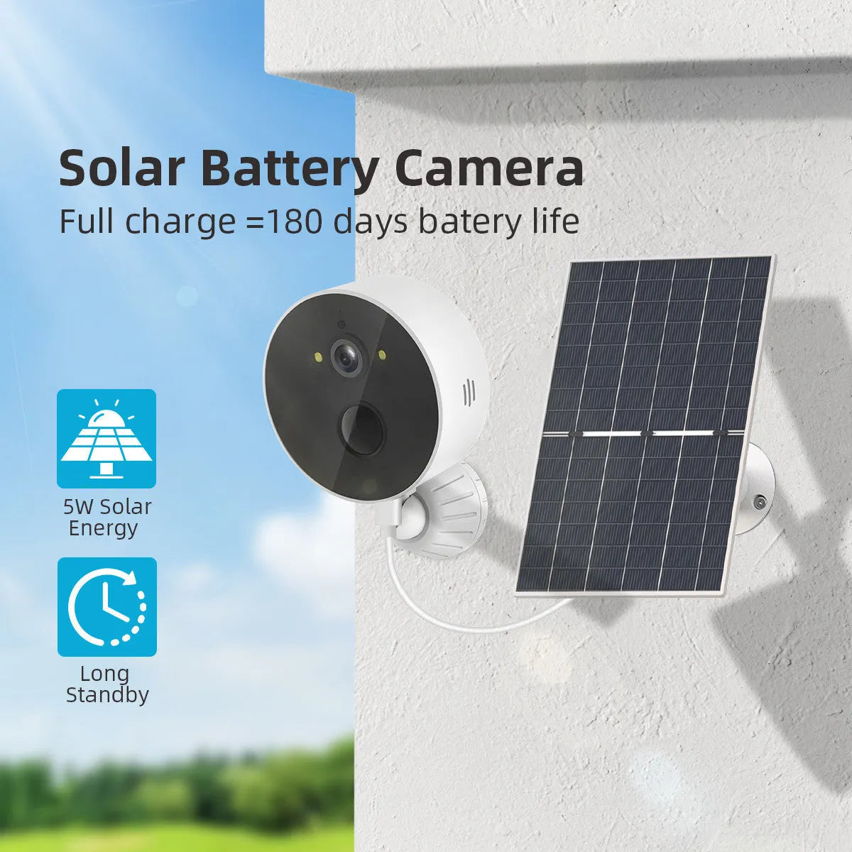 Solar panel outdoor security camera with 1080P HD recording capability