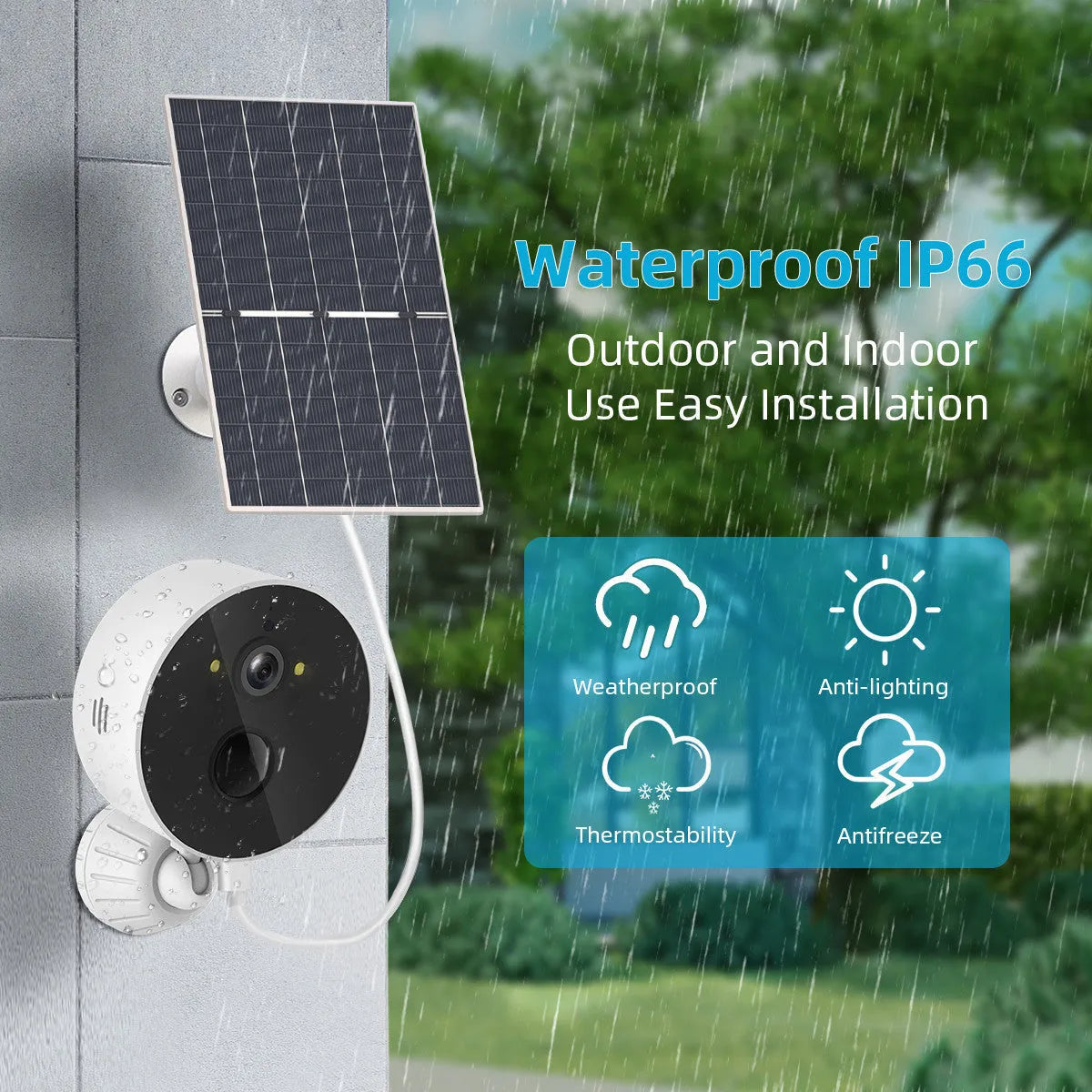 Solar panel outdoor security camera with 1080P HD recording capability