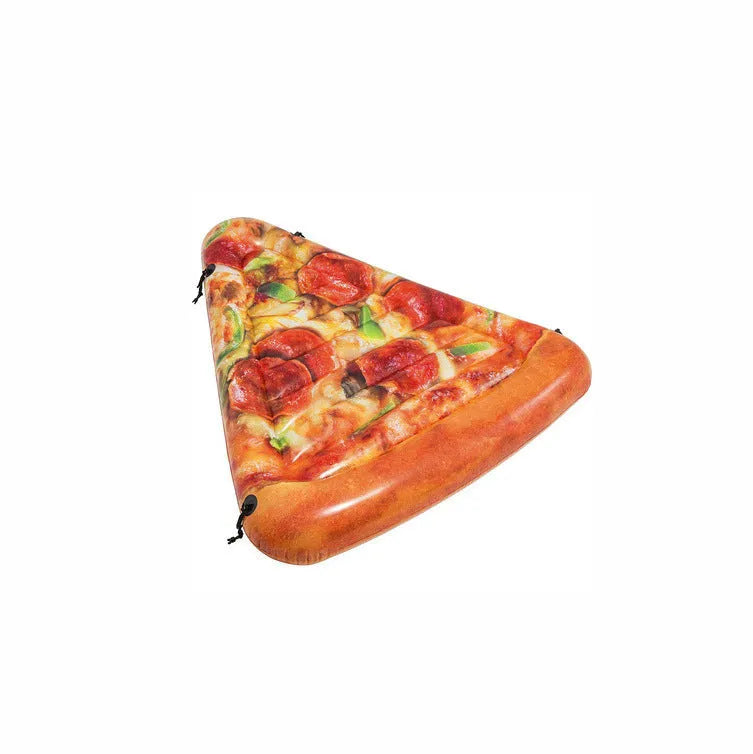 Pizza-shaped inflatable surfboard recliner floating on water, showing large 175cm size