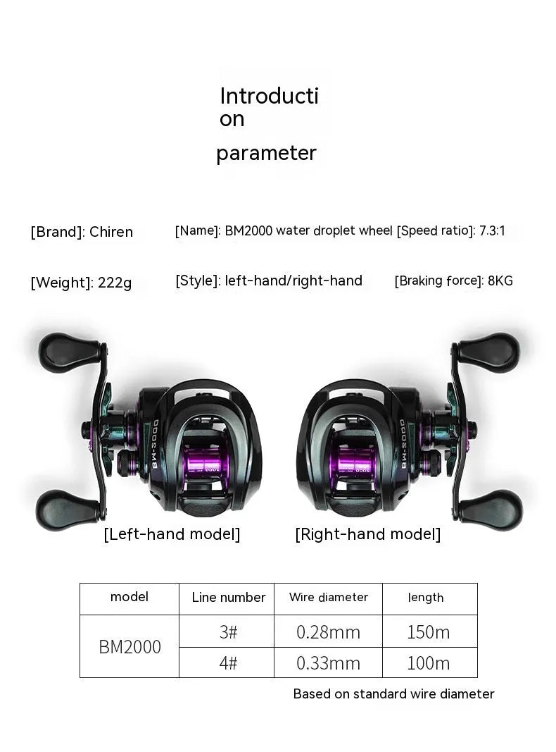 BM2000 fishing wheel with water drop design and magnetic brake system