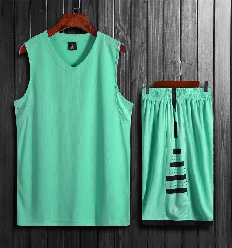 Breathable black and white sports vest and pants set for basketball training and fitness.