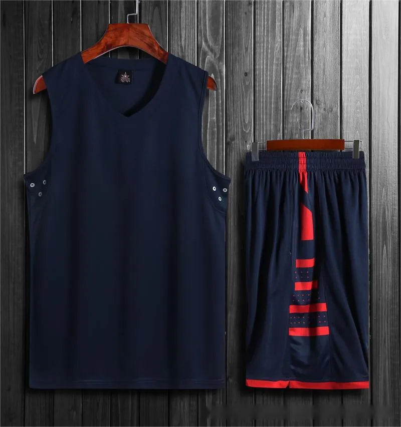 Breathable black and white sports vest and pants set for basketball training and fitness.