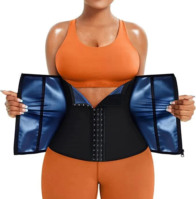 Neoprene sports abdominal belt showing adjustable abdomen contracting function in painted blue colour