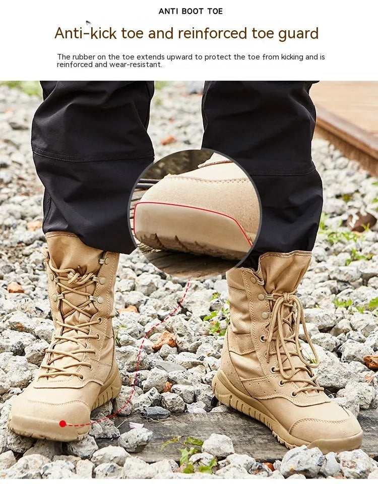 Summer Yulong Combat Boots in black or sand colour for outdoor climbing and tactical desert use